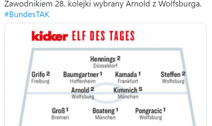 NAJLEPSZA XI ostatniej kolejki Bundesligi według ''Kickera''